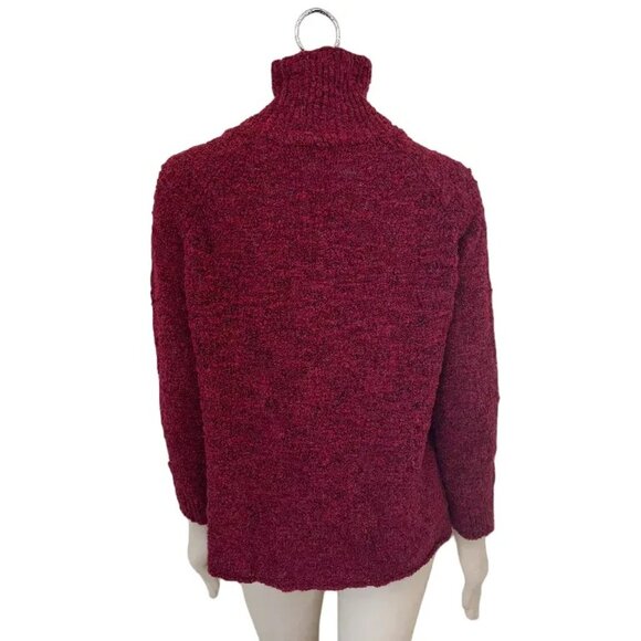 EILEEN FISHER Boucle Knit Turtleneck Sweater in Cranberry Red SZ S - Picture 6 of 9